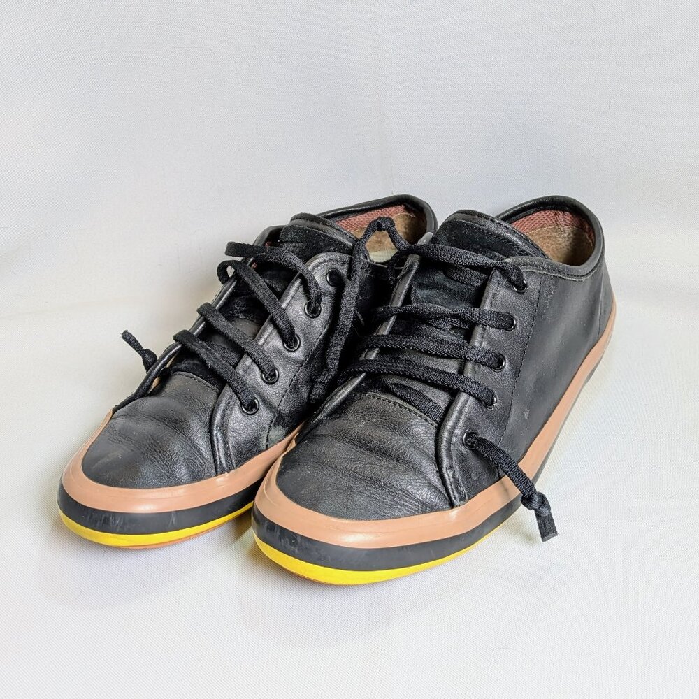Camper Peu Sneakers Women's EU 39 / US 8.5 Black Leather Yellow Sole Spain